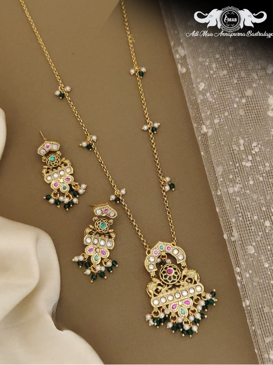 Wholesale Long Chain Set Kundan Polki Pendant - Bulk Buy