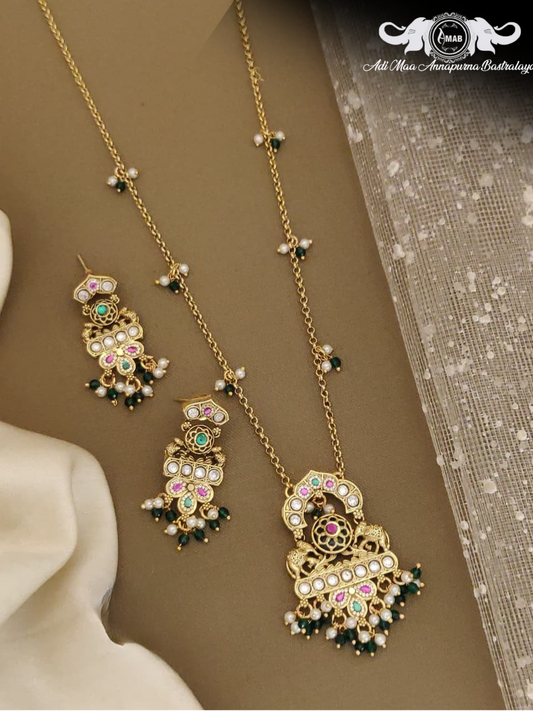 Wholesale Long Chain Set Kundan Polki Pendant - Bulk Buy