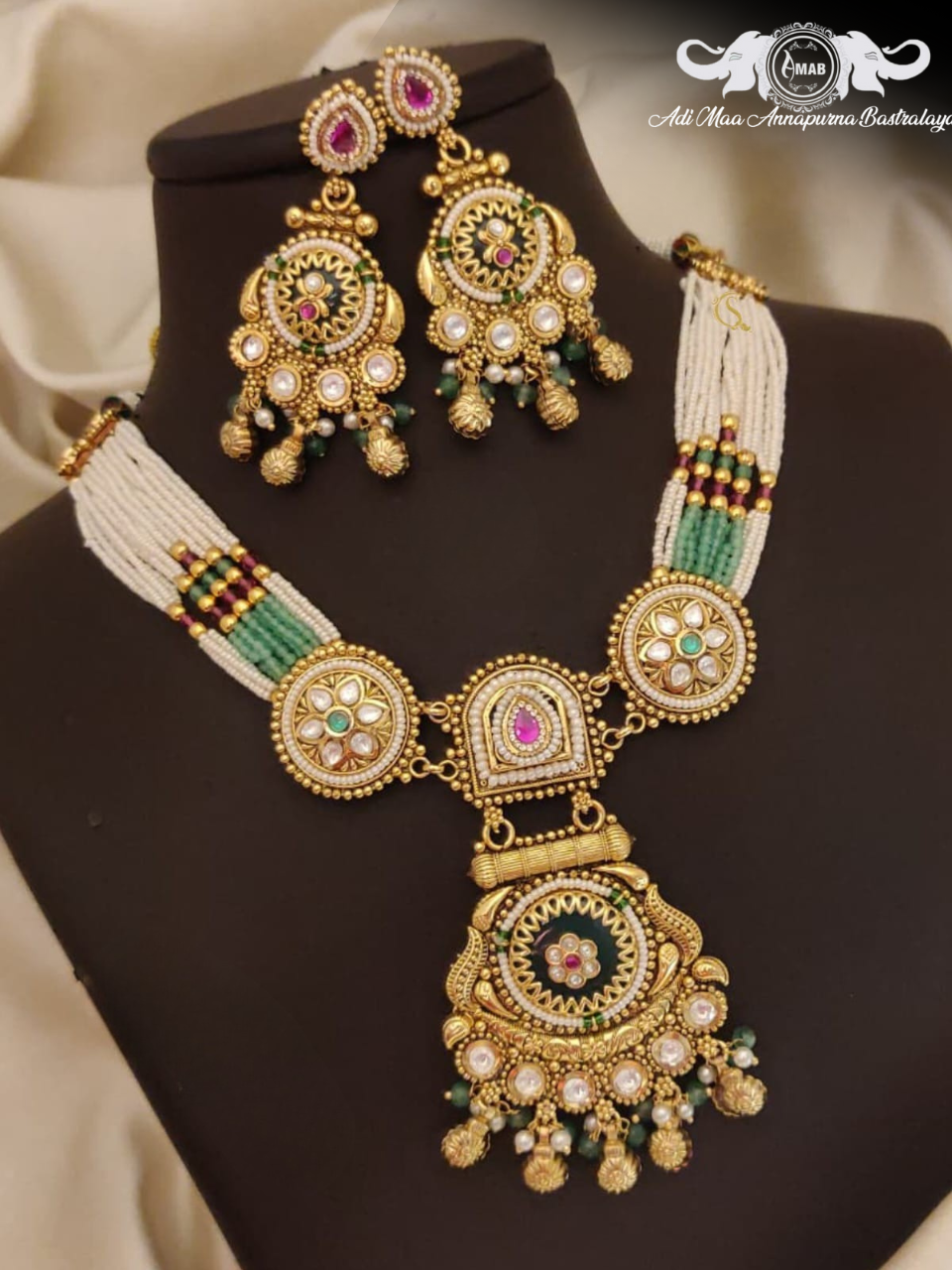 Wholesale Pearl Choker Set Antique Gold Enamel Pendant - Bulk