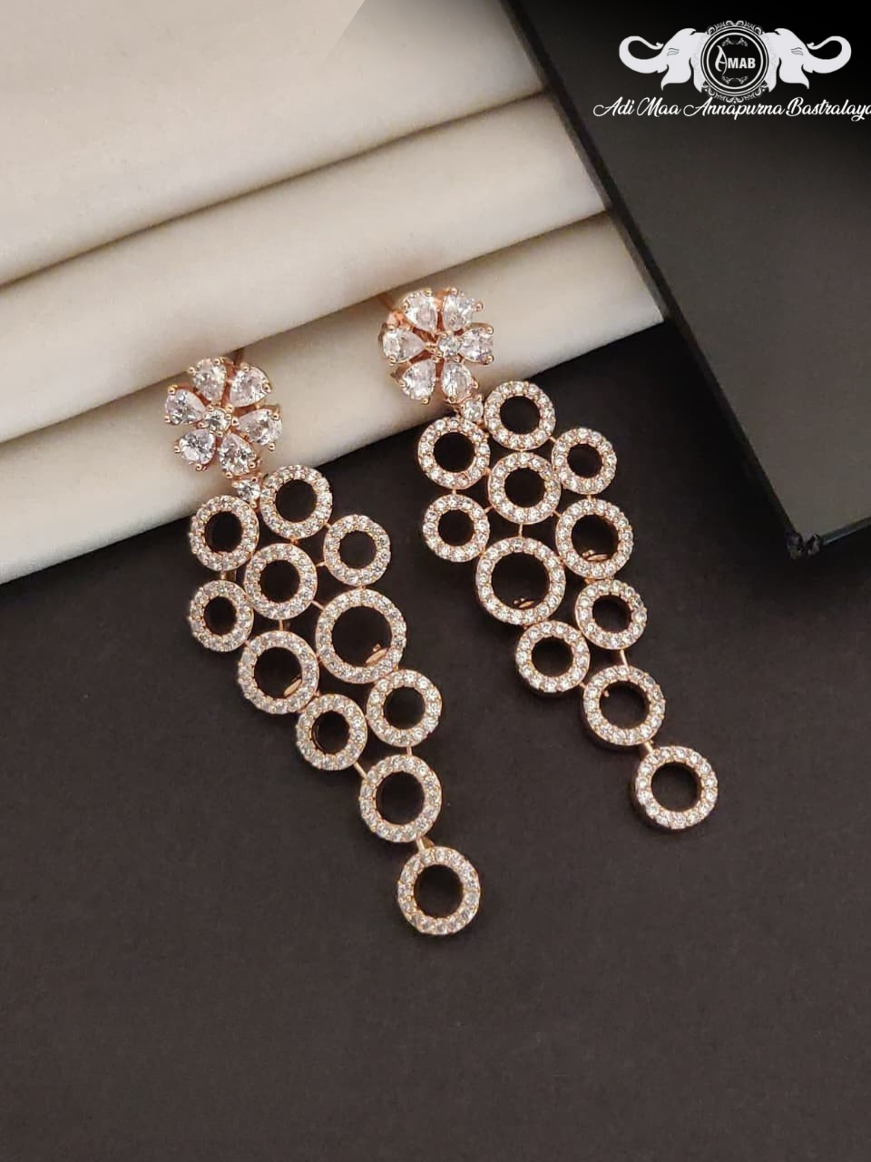 Wholesale Rose Gold AD Circle Dangler Earrings - Party Wear Bulk