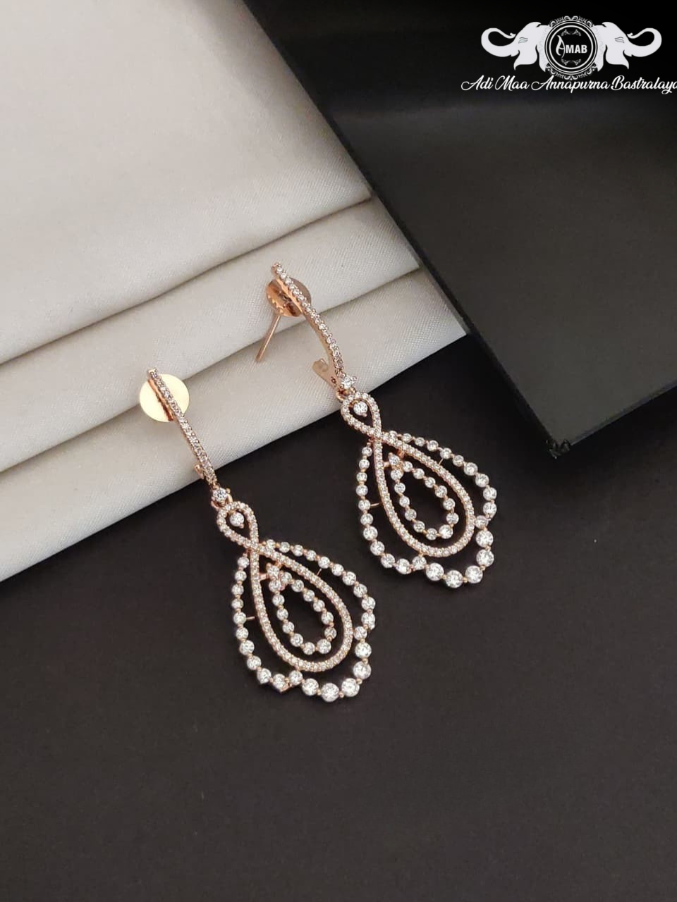 Wholesale Rose Gold AD Tear Drop Dangler Earrings - Bulk