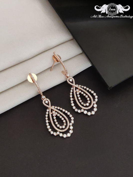 Wholesale Rose Gold AD Tear Drop Dangler Earrings - Bulk