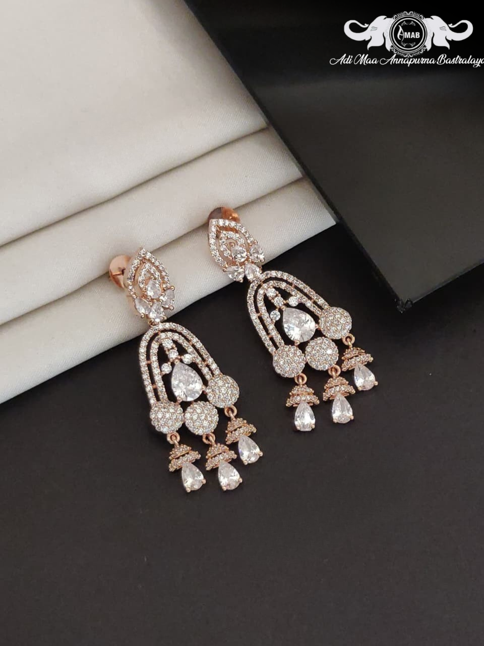 Wholesale Rose Gold AD Chandelier Earrings Bridal Dangle - Bulk