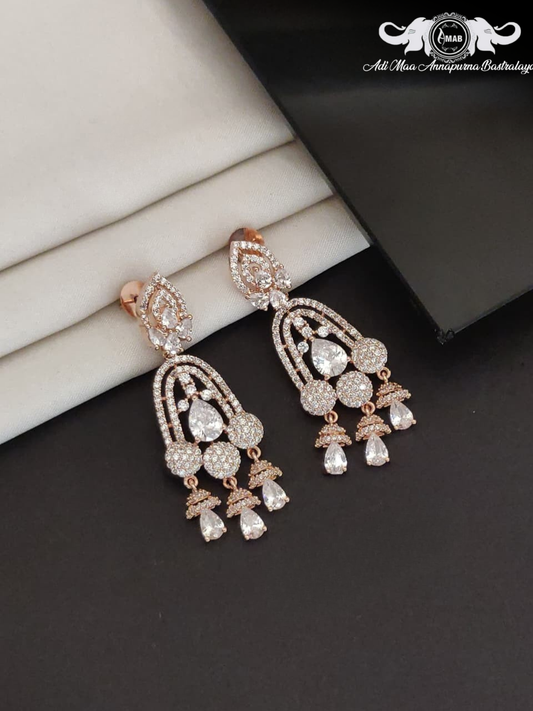Wholesale Rose Gold AD Chandelier Earrings Bridal Dangle - Bulk