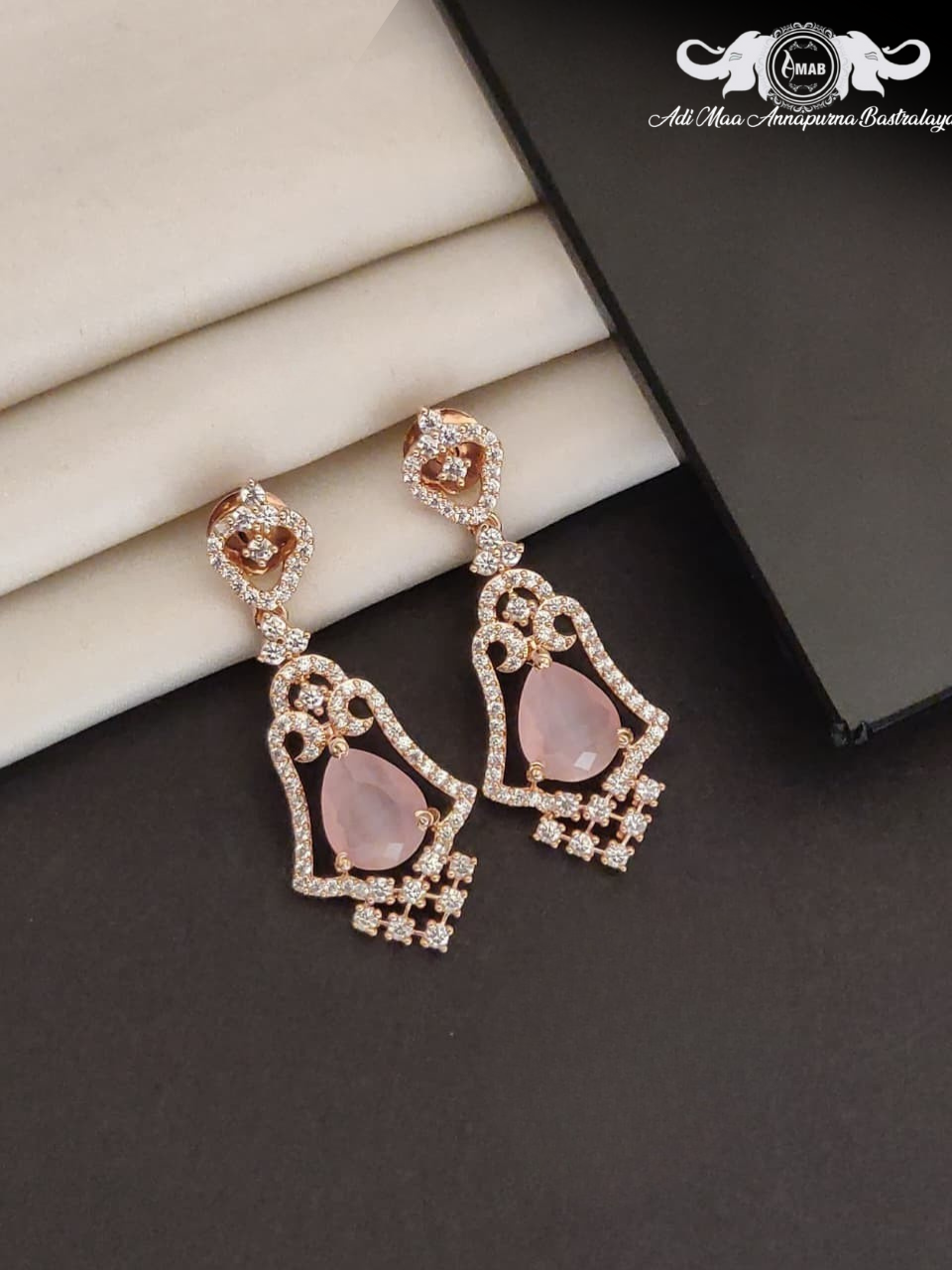Wholesale Rose Gold AD Drop Earrings Pink Teardrop - Bulk