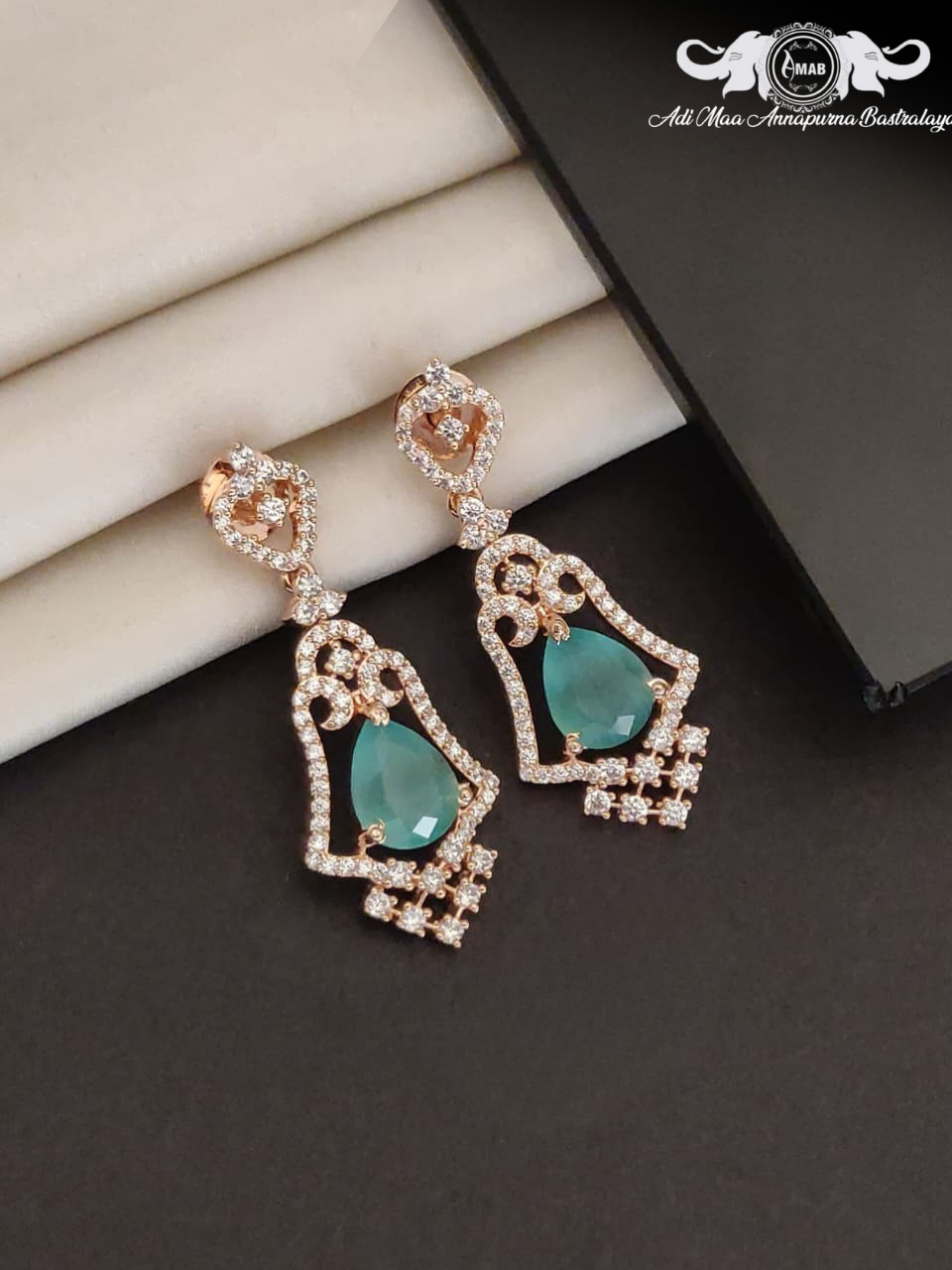 Wholesale Rose Gold AD Earrings Mint Green Stone - Bulk