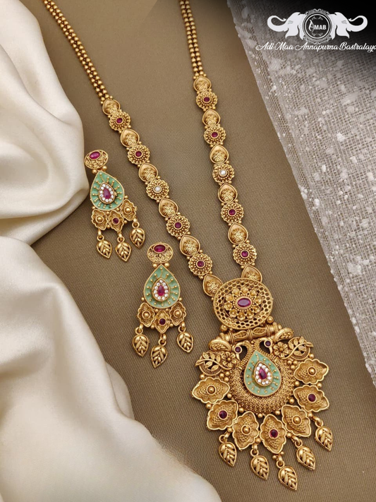 Wholesale Antique Temple Haram Set Mint Meenakari - Bulk