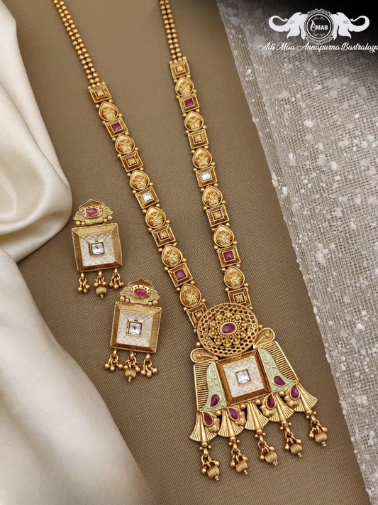 Wholesale Antique Temple Haram Set White Meenakari - Bulk