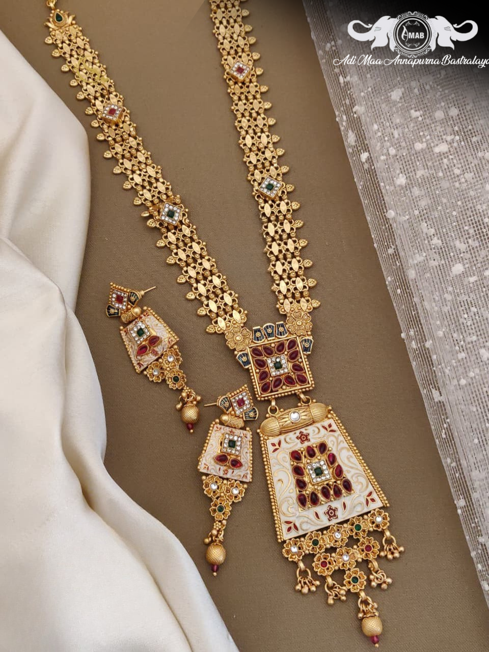 Wholesale Antique Temple Haram Set White Meenakari - Bulk