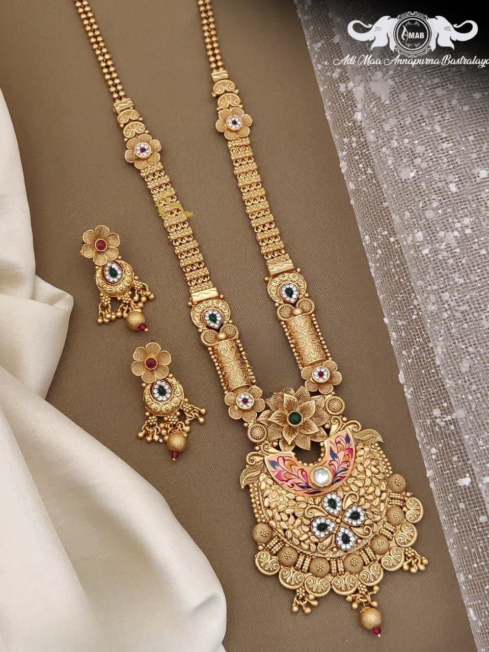 Wholesale Antique Temple Haram Set Multi-Color Meena - Bulk
