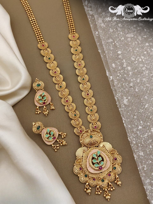 Wholesale Antique Coin Haram Set Pink Meenakari - Bulk