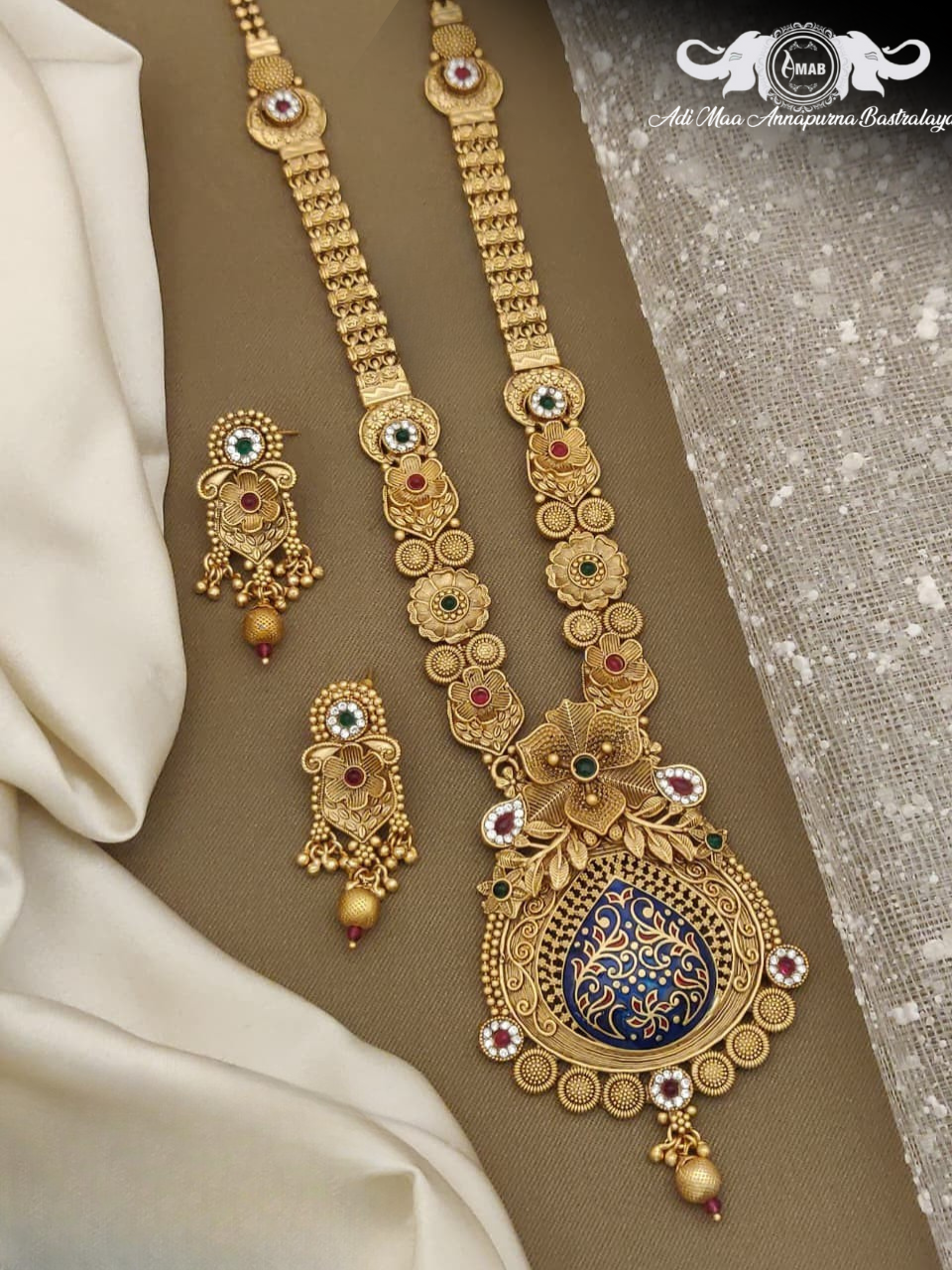 Wholesale Antique Temple Haram Set Blue Meenakari - Bulk