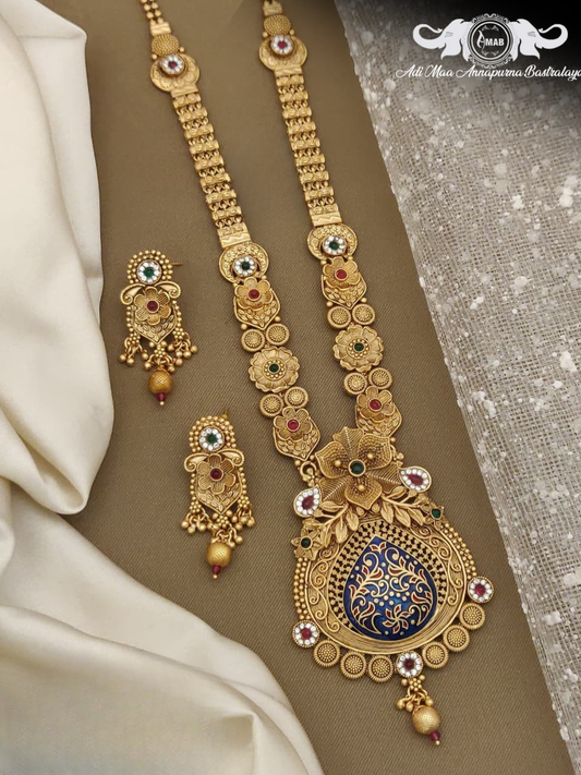 Wholesale Antique Temple Haram Set Blue Meenakari - Bulk