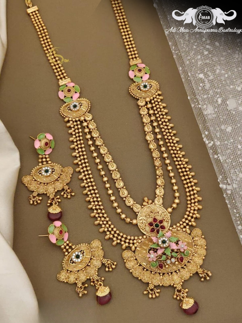 Wholesale Antique Multi-Layer Haram Pink Meenakari - Bulk