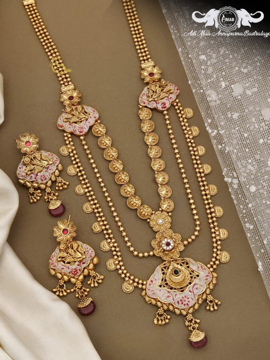 Wholesale Antique Layered Coin Haram Pink Meenakari - Bulk