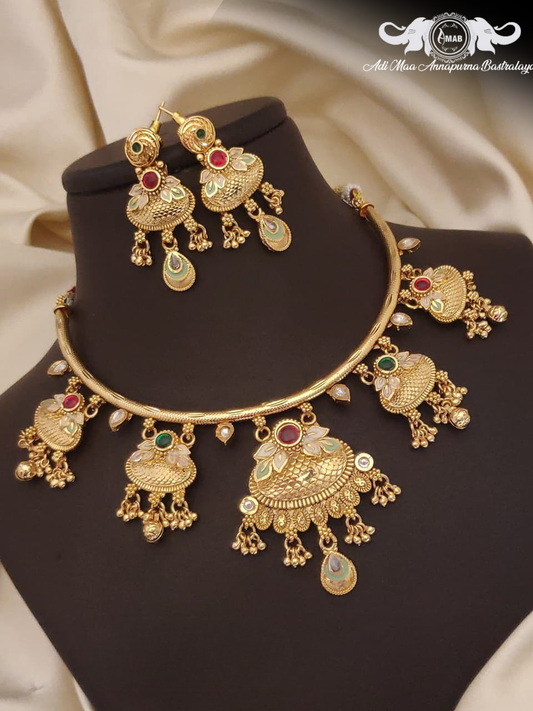 Wholesale Antique Gold Choker Set Meenakari Drops - Bulk