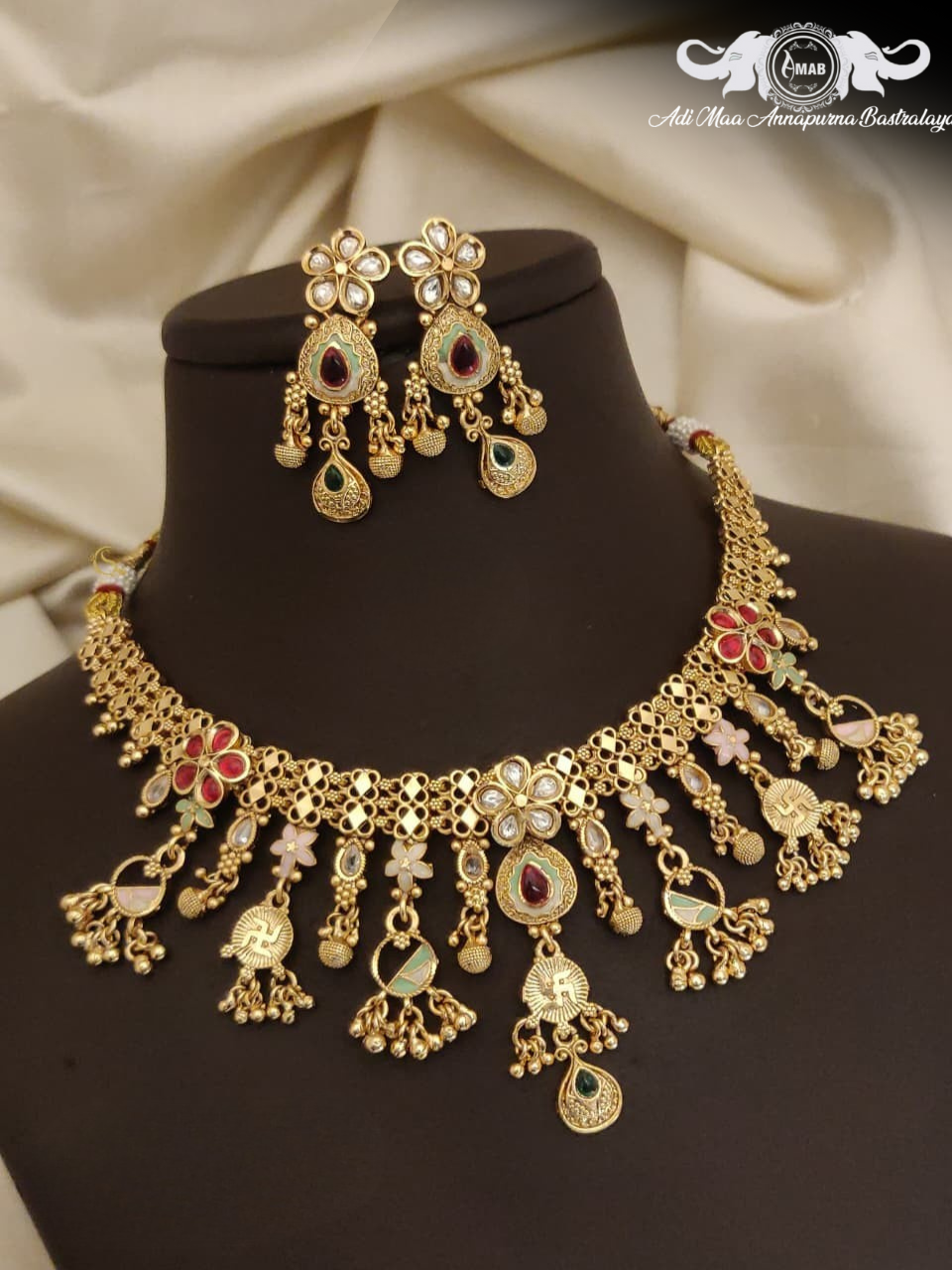 Wholesale Antique Choker Set Meenakari Lucky Charms - Bulk