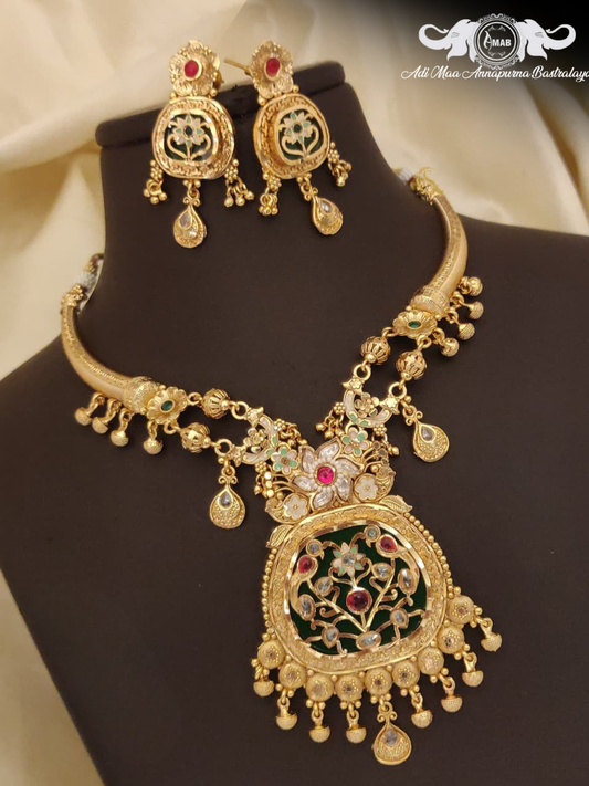 Wholesale Antique Choker Set Dark Green Meenakari - Bulk