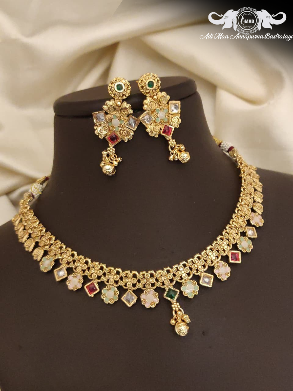 Wholesale Antique Rajwadi Choker Set Multi-Stones - Bulk Buy