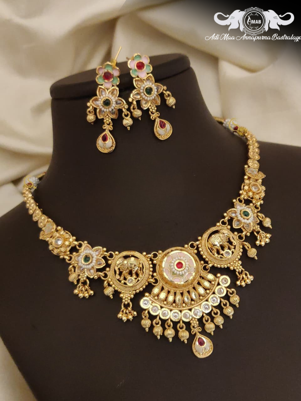 Wholesale Antique Choker Set Elephant Meenakari - Bulk