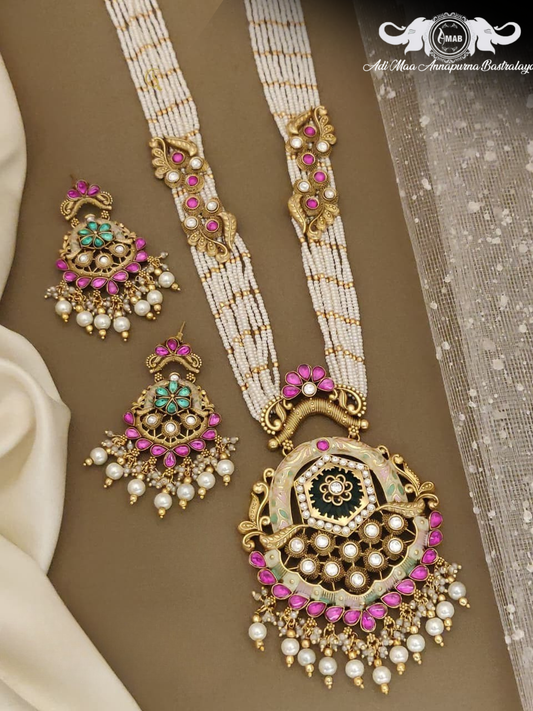 Wholesale Pearl Rani Haar Pink Meenakari Bridal Set - Bulk