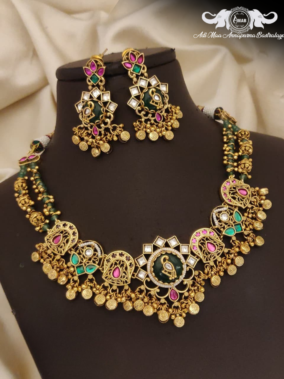 Wholesale Heritage Kundan Choker Set Green Meenakari - Bulk