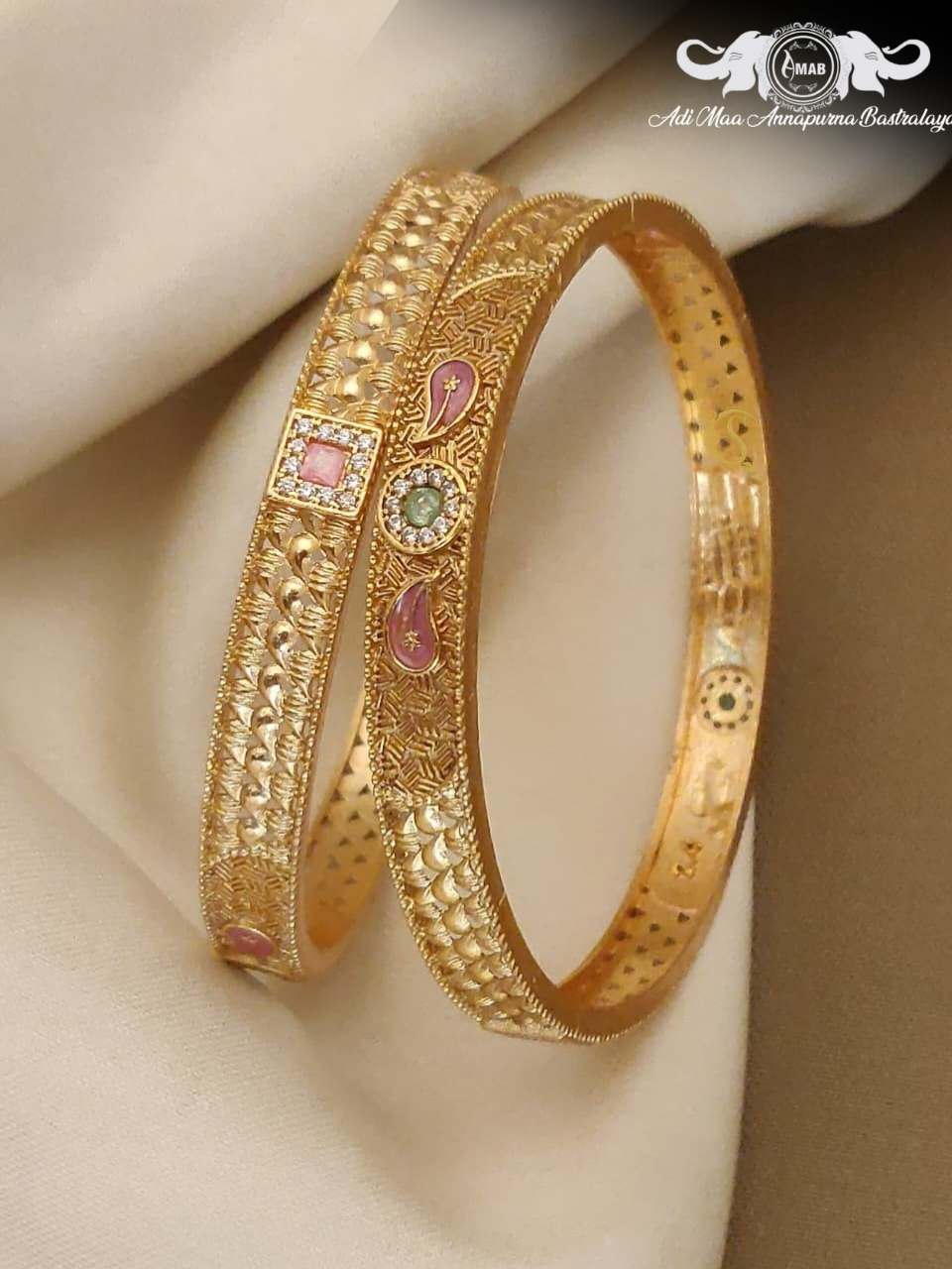 Wholesale Gold Plated AD Daily Wear Bangles Kadli (Set of 2)
