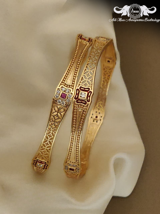 Wholesale Antique Gold Kada Bangle Set with Meenakari