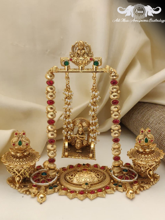 Wholesale Antique Gold Krishna Jhula Set with Stones