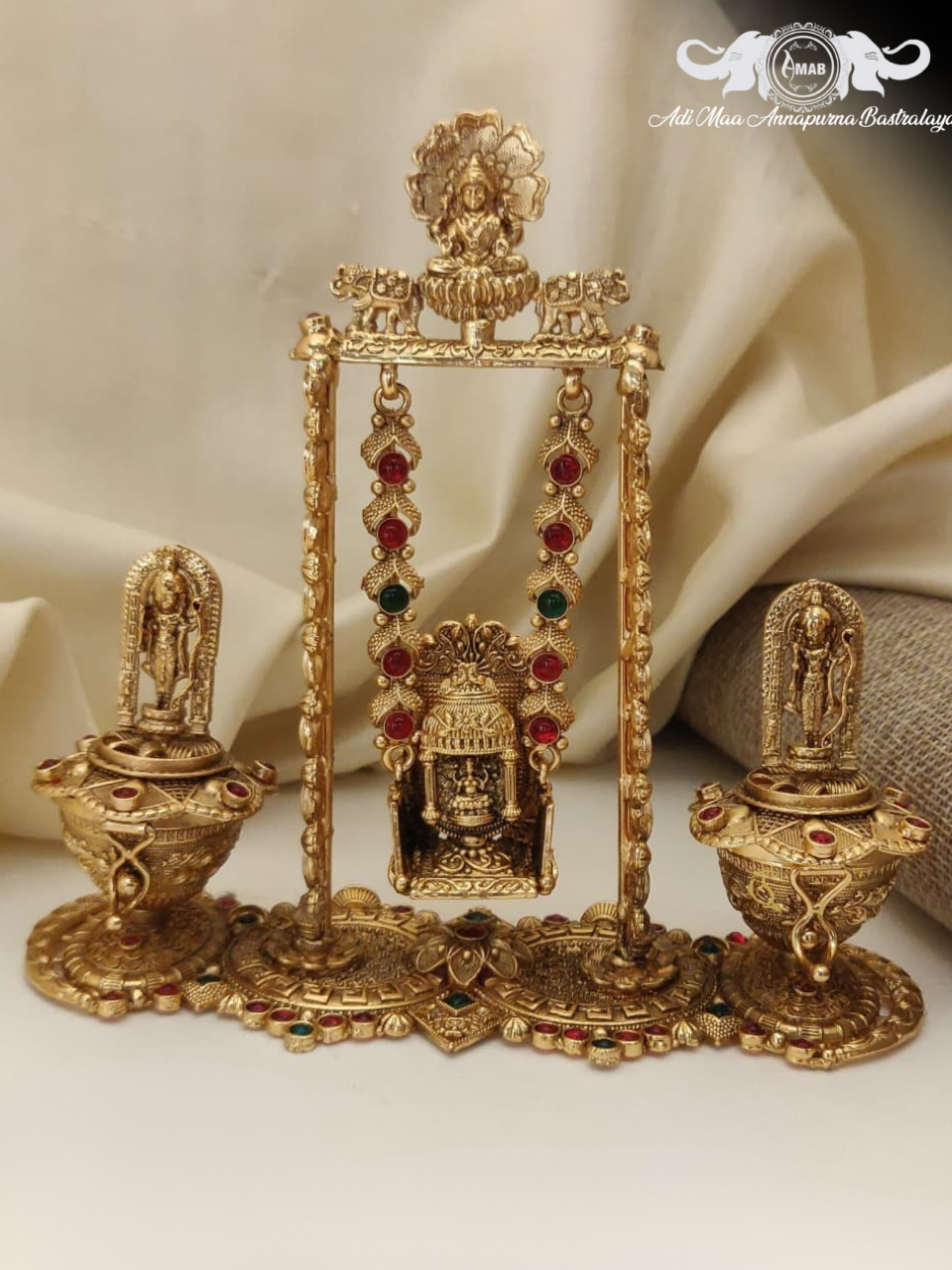 Wholesale Antique Gold Temple Deity Swing Set with Stones