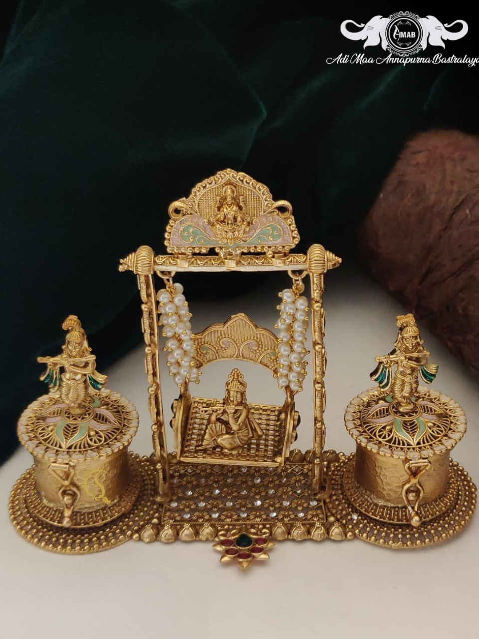 Wholesale Antique Gold Krishna Jhula Set with Pearl Swing