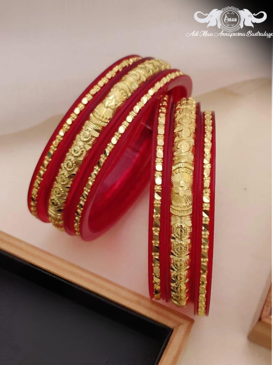 Wholesale Red Palas Bangles with Gold Embossed Work