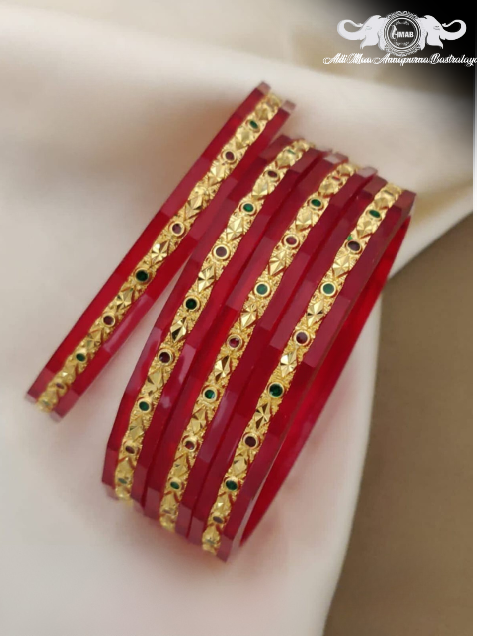 Wholesale Red Acrylic Chuda Bangles with Gold Work Set