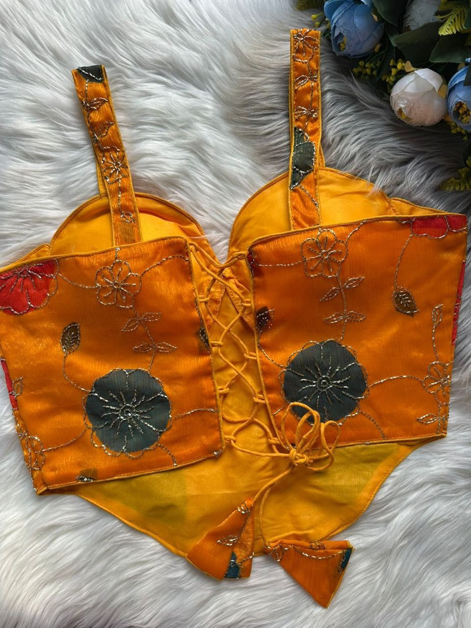 Corset Style Spaghetti Blouse | Heavy Silk Partywear with Bead Work