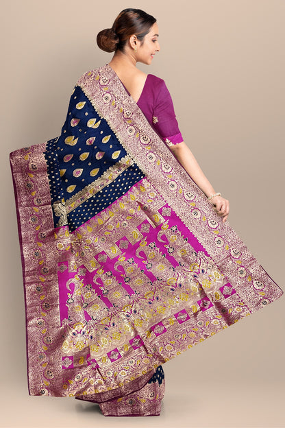 Two-Tone Delight: Strawberry & Sea Green Silk Saree with Buta Work