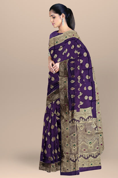 Mesmerizing Mehendi Green Silk Saree with Big Buta and Golden Flowers