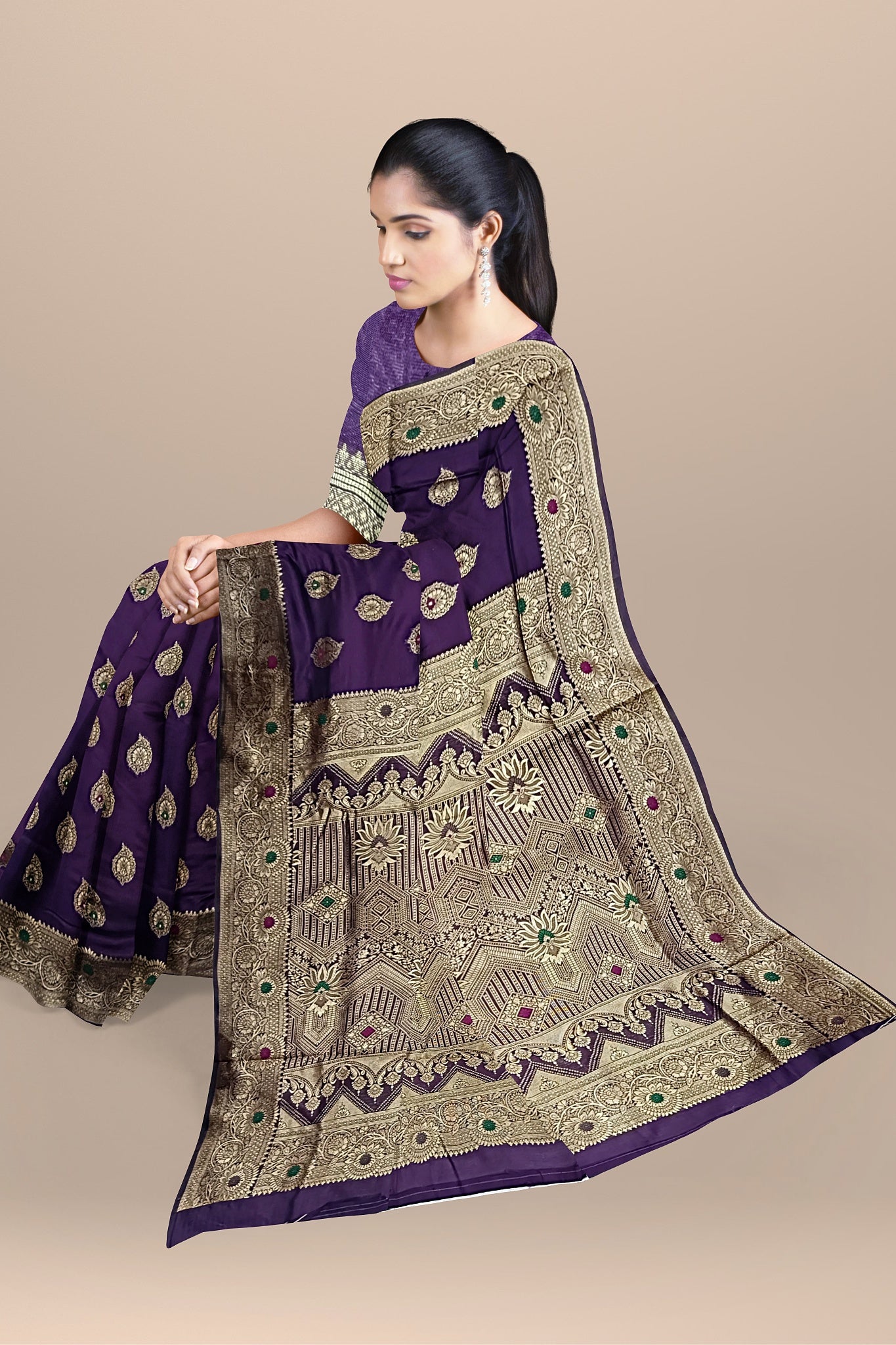 Mesmerizing Mehendi Green Silk Saree with Big Buta and Golden Flowers