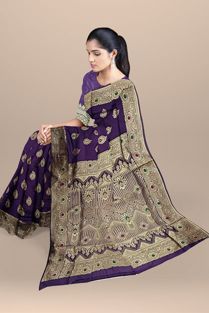 Mesmerizing Mehendi Green Silk Saree with Big Buta and Golden Flowers