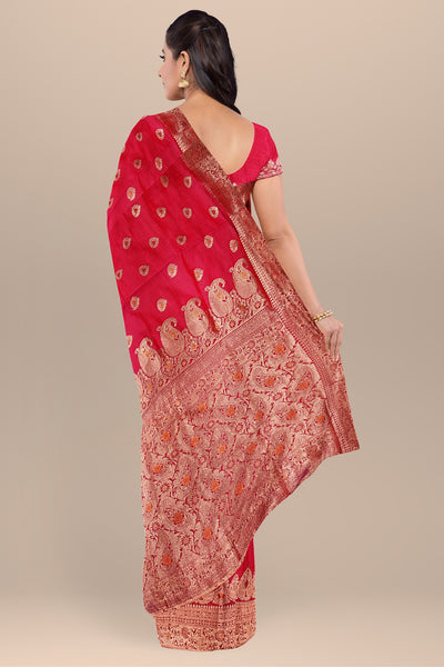 Sweet Strawberry Silk Saree with Buta, Kalka Pallu, and Buta Blouse