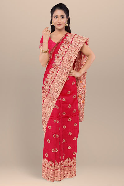 Sweet Strawberry Silk Saree with Buta, Kalka Pallu, and Buta Blouse