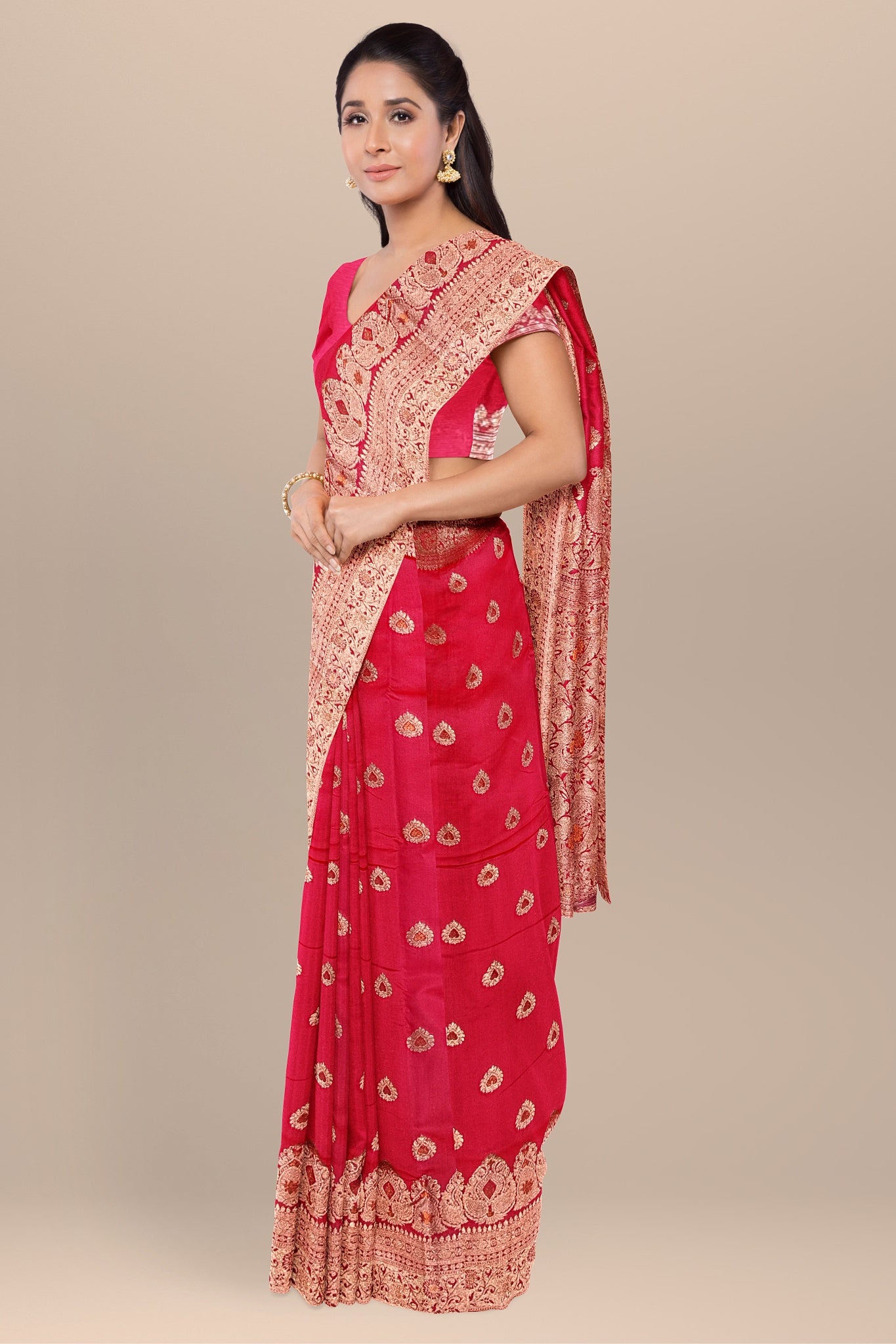 Sweet Strawberry Silk Saree with Buta, Kalka Pallu, and Buta Blouse