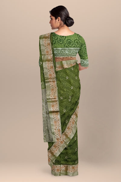 Saula Floral Silk Saree with Golden Floral Pallu and Matching Blouse