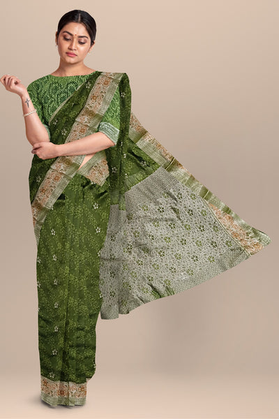 Saula Floral Silk Saree with Golden Floral Pallu and Matching Blouse