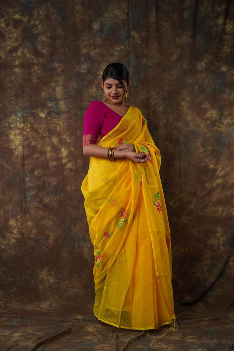 Sita Bengal Handloom Pure Cotton Saree yellow colour