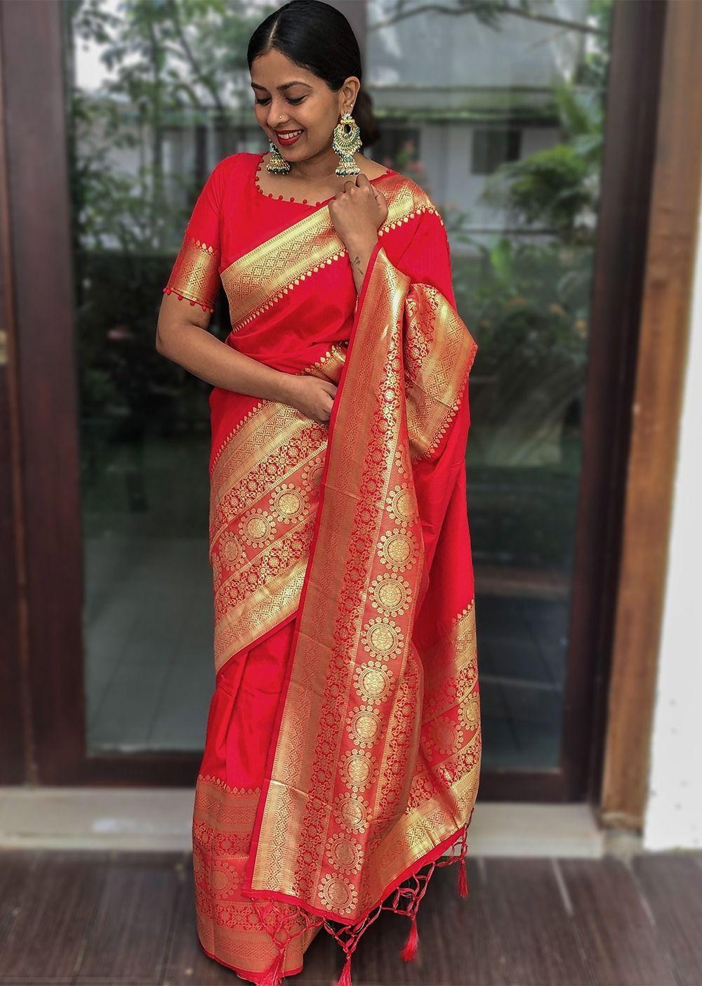 Tiya Soft Banarasi Silk Saree With Weaving Zari Work