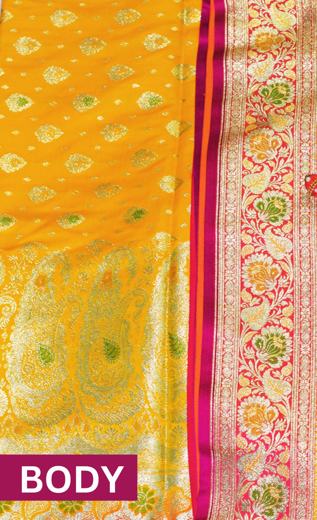 Yellow and Rani in Benarasi Saree